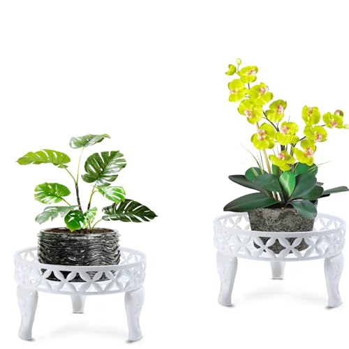 Santentre 2er Set Pflanzenständer, Anti-Rost Blumenständer für Draußen Innen, Blumenhocker Metall Blumentreppe Outdoor, Rund Pflanzhocker Blumenregal Balkon Fensterbank Gartenregal Dekoständer weiß von Santentre