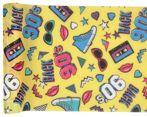 Santex 90er Jahre Party Tischläufer 5m x 30cm - Multicolored Cartoon Retro Vliesstoff-Polyester von Santex