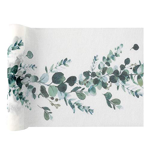 Tischläufer 'Eukalyptus' Hochzeit Weiß / Grün - 26 cm x 3 m von Santex