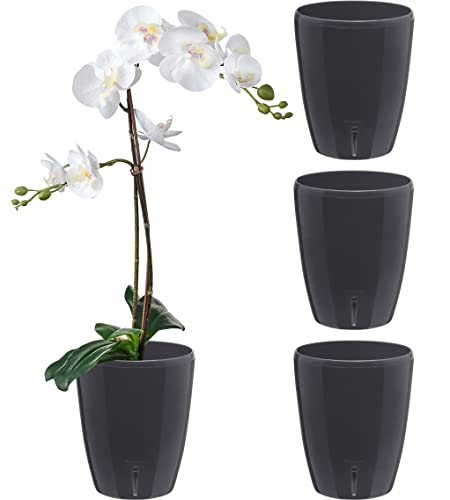 Santino 4er-Set Selbstbewässernder Topf mit Dochtsystem und Wasserstandsanzeige für den Innenbereich, Orchideentopf D 15cm (Anthracite, 2L) von Santino