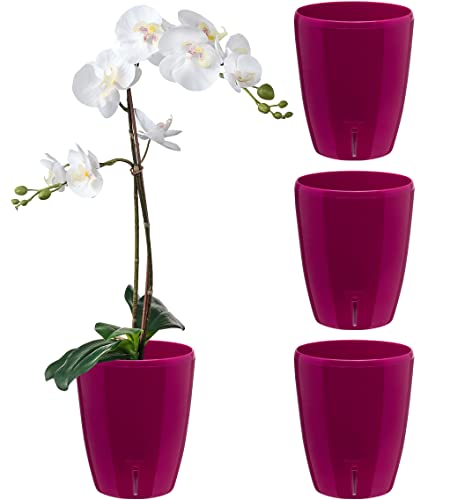 Santino 4er-Set Selbstbewässernder Topf mit Dochtsystem und Wasserstandsanzeige für den Innenbereich, Orchideentopf D 15cm (Purple, 2L) von Santino