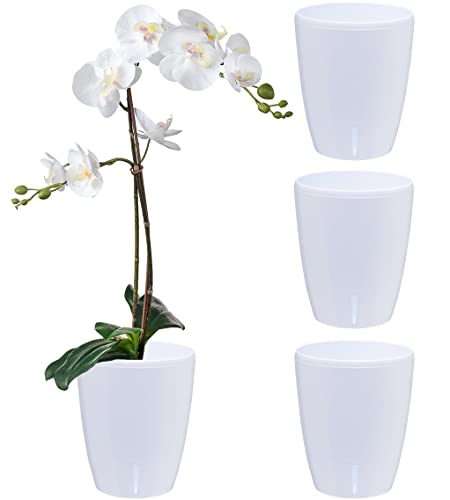 Santino 4er-Set Orchideentopf D 15cm Selbstbewässernder Topf mit Dochtsystem und Wasserstandsanzeige für den Innenbereich - White - 2L von Santino