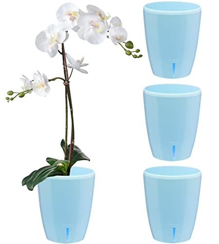 Santino 4er-Set Orchideentopf D 12cm Selbstbewässernder Topf mit Dochtsystem und Wasserstandsanzeige für den Innenbereich - Blue - 1,3L von Santino