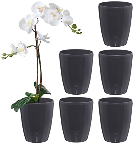 SANTINO 6er-Set Selbstbewässernder Topf mit Dochtsystem und Wasserstandsanzeige für den Innenbereich, Orchideentopf D 15cm (Anthracite - 2L) von Santino