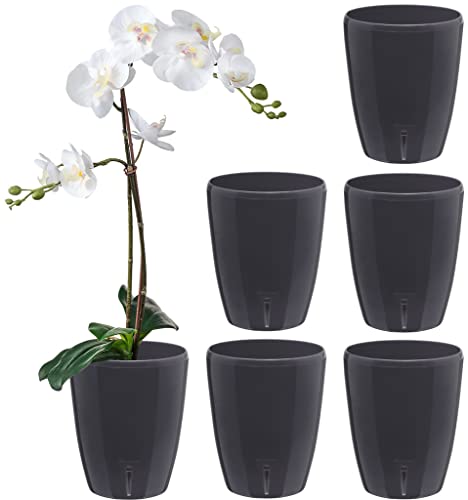 Santino 6er-Set Selbstbewässernder Topf mit Dochtsystem und Wasserstandsanzeige für den Innenbereich, Orchideentopf D 15cm (Anthracite - 2L) von Santino