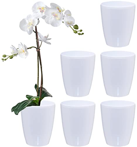 Santino 6er-Set Selbstbewässernder Topf mit Dochtsystem und Wasserstandsanzeige für den Innenbereich, Orchideentopf D 15cm (White - 2L) von Santino