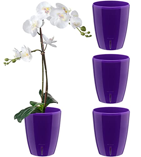 Santino 4er-Set Orchideentopf D 16.5cm. Selbstbewässernder Topf mit Dochtsystem und Wasserstandsanzeige für den Innenbereich (Violet - 3,3L) von Santino