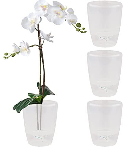 Santino 4er-Set Orchideentopf D 16.5cm.Selbstbewässernder Topf mit Dochtsystem und Wasserstandsanzeige für den Innenbereich (Transparent - 3,3L) von Santino