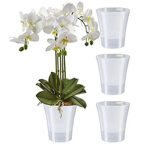 Santino 4er-Set Orchideentopf transparent mit selbstbewässerndem Dochtsystem - D 12,5 cm - Transparent - 1,25 L von Santino