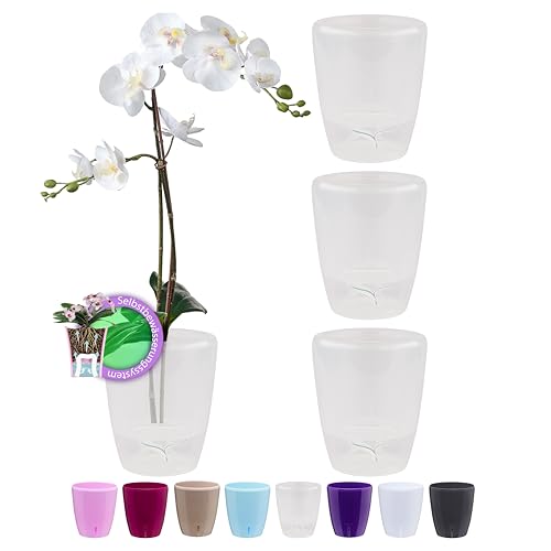 Santino 4er-Set Selbstbewässernder Topf mit Dochtsystem und Wasserstandsanzeige für den Innenbereich, Orchideentopf D 15cm (Transparent, 2L) von Santino