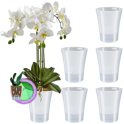 Santino 6er-Set Orchideentopf transparent mit selbstbewässerndem Dochtsystem - D 15 cm - Transparent - 2 L von Santino