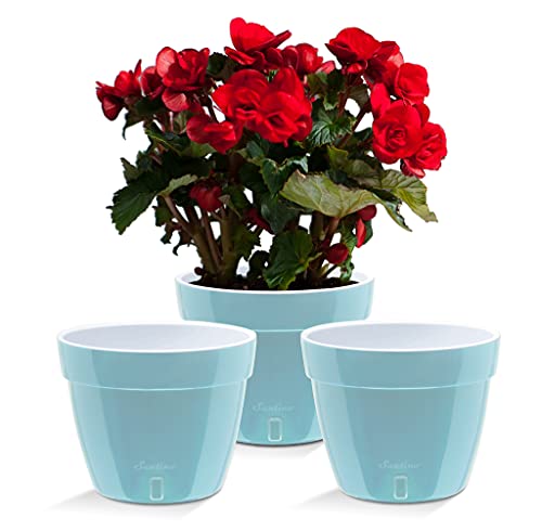 Santino ASTI 3er Set 18CM Selbstwässernder Blumentopf mit Wasserstandsanzeiger - Rund Premium Qualität Innen Blumentopf für Anlagen, Blumen, Kräuter (Ø 18 cm, H 14 cm, 2,5L - Menthol/White) von Santino