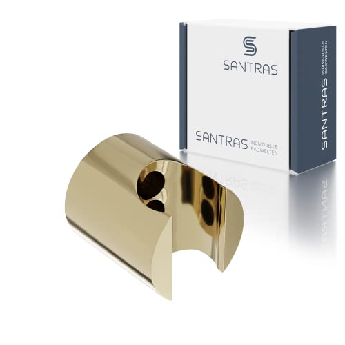 SANTRAS® Brause Halterung PREMIUM für Duschbrause und Duschschlauch an der Wand in Edelmessing – Duschhalterung für Brauseschlauch und Duschkopf als Wandhalterung MADE IN GERMANY von Santras