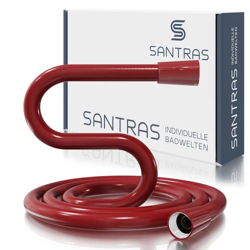 SANTRAS® Duschschlauch PREMIUM Rot 2,00 m mit Durchflussbegrenzer – Besonders flexibler Brauseschlauch aus Easy Clean Material MADE IN GERMANY von Santras