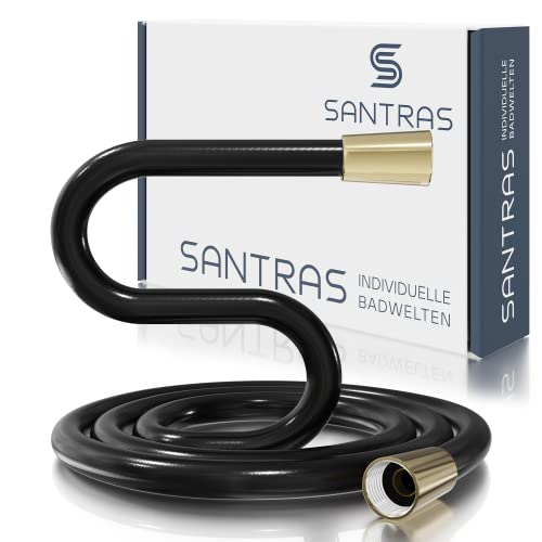 SANTRAS® Duschschlauch PREMIUM Schwarz/Gold 2,00 m mit Durchflussbegrenzer – Besonders flexibler Brauseschlauch aus Easy Clean Material MADE IN GERMANY von Santras