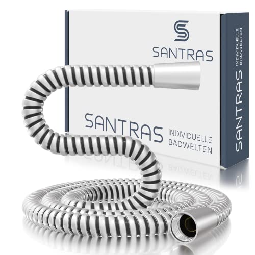 SANTRAS® Duschschlauch PREMIUM Velourchrom 1,50 m mit Durchflussbegrenzer – Besonders flexibler Brauseschlauch aus Easy Clean Material MADE IN GERMANY von Santras
