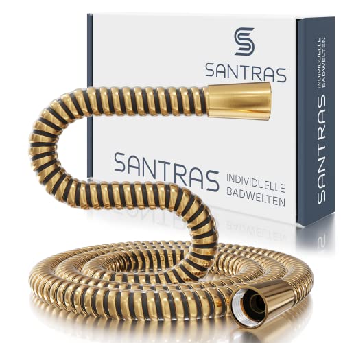 SANTRAS® Duschschlauch 2m aus Kunststoff in Gold - Brauseschlauch verdrehsicher - 1/2 Zoll Standard Anschluss & Trinkwassergeprüft - Made in Germany von Santras