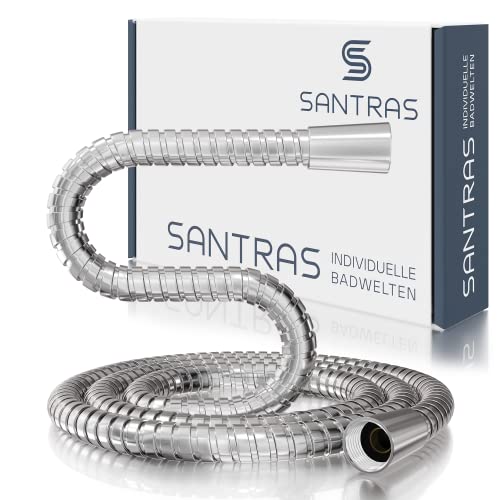 SANTRAS® Metall Duschschlauch DELUXE 1,50 m lang mit Wassersparer in Chrom– Besonders hochwertiger und verdrehsicherer Brauseschlauch mit DURCHFLUSSBEGRENZER in Edelstahloptik von Santras