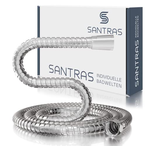 SANTRAS® Metall Duschschlauch PREMIUM 1,25 m lang mit Wassersparer in Chrom– Besonders flexibeler Brauseschlauch mit DURCHFLUSSBEGRENZER in Edelstahloptik von Santras