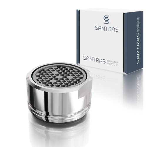 SANTRAS® Strahlregler M24 x 1 für jeden herkömmlichen Wasserhahn mit Siebeinsatz in Chrom – Mischdüse (Außengewinde 24 mm) mit Filtereinsatz, hochwertiger Dichtung und Luftmixer MADE IN GERMANY von Santras