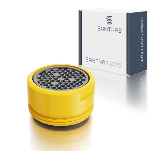 SANTRAS® Strahlregler M24x1 für jeden herkömmlichen Wasserhahn mit Siebeinsatz in Gelb – Mischdüse (Außengewinde 24 mm) mit Filtereinsatz, hochwertiger Dichtung und Luftmixer MADE IN GERMANY von Santras
