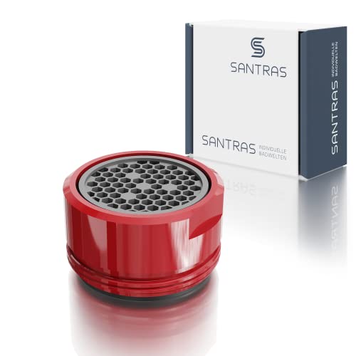 SANTRAS® Strahlregler M24x1 für jeden herkömmlichen Wasserhahn mit Siebeinsatz in Rot – Mischdüse (Außengewinde 24 mm) mit Filtereinsatz, hochwertiger Dichtung und Luftmixer MADE IN GERMANY von Santras