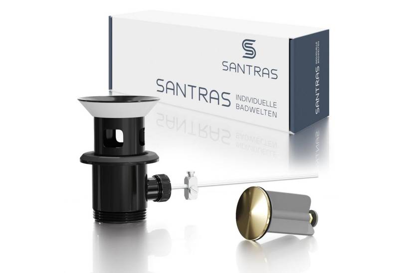 Santras Ablaufgarnitur für Armatur mit Zugstange (Exzenter) in Schwarz / Edelmessing von Santras