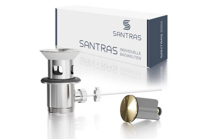 Santras Ablaufgarnitur für Armatur mit Zugstange (Exzenter) in Chrom / Edelmessing von Santras