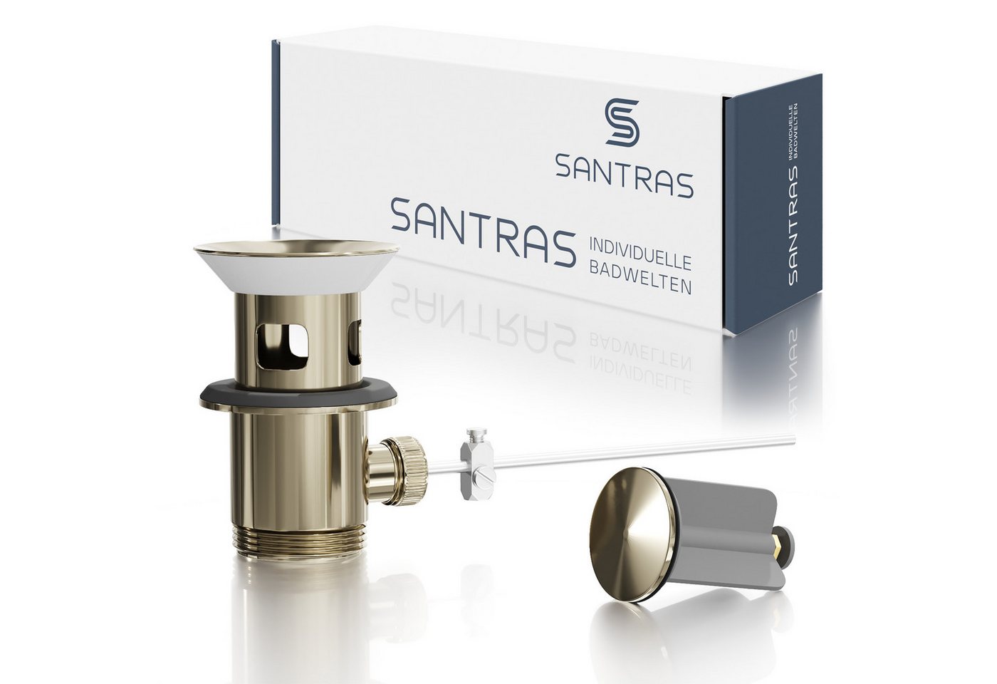 Santras Ablaufgarnitur für Armatur mit Zugstange (Exzenter) in Edelmessing (Gold) von Santras