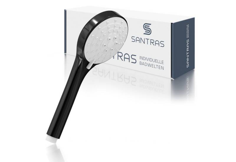 Santras Handbrause in Schwarz - dreifach verstellbarer Duschkopf mit Wassersparer von Santras