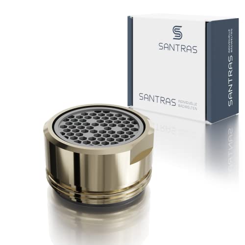 SANTRAS® Strahlregler M24x1 für jeden herkömmlichen Wasserhahn mit Siebeinsatz in Gold – Mischdüse (Außengewinde 24 mm) mit Filtereinsatz, hochwertiger Dichtung und Luftmixer MADE IN GERMANY von Santras