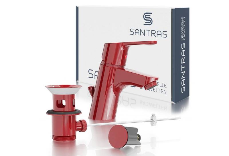 Santras Waschtischarmatur Waschtischarmatur mit Zugstange und Ablaufgarnitur in Rot (RAL 3003) von Santras