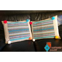 Paar Von Hand Gefertigt Auf Dem Webstuhl Türkis Grau Kissen-Abdeckung Kissen 54 X 44 cm Lama Wolle Schlafsofa Stuhl Dekoration Pompons von Santusitay