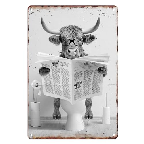 Sanwarm Vintage Metallschild 20,3 x 30,5 cm, Kuh liest Zeitung, lustiges Blechschild, Wandkunst, Dekoration für Zuhause, Badezimmer, WC-Dekoration von Sanwarm