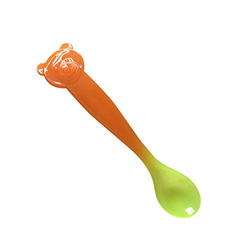 Sanwood - – Sensing-Löffel, süßer Bärenkopf, Sicherheits-Temperatur-Löffel für Baby-Besteck, Kindergeschirr, Polypropylen, Orange to Yellow, 15 cm von Sanwood -