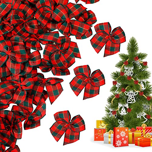 80 Stück Weihnachtsschleifen, Mini-Schleifen zum Basteln, Gingham, kleine Schleifen, Büffelkariert, Blumen für Weihnachtsbaum, Heimdekorationen, DIY, Scrapbooking, Hochzeitsgeschenk, Rot und Grün von Sanwuta