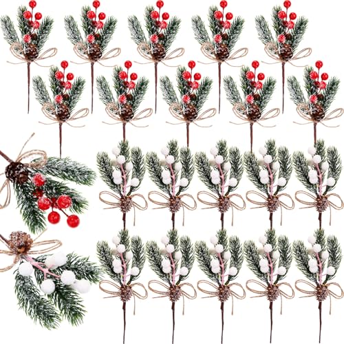 Sanwuta 20 Stück Weihnachtsbeerenstiele, immergrüne Tannenzweige, Weihnachtsbeeren, Dekoration, künstliche Kiefernspieße für Bastelarbeiten, Kranz, Girlande, Winterurlaub, Ornament Sanwuta 20 Stück Weihnachtsbeerenstiele, immergrüne Tannenzweige, Weihnachtsbeeren, Dekoration, künstliche Kiefernspieße für Bastelarbeiten, Kranz, Girlande, Winterurlaub, Ornament von Sanwuta