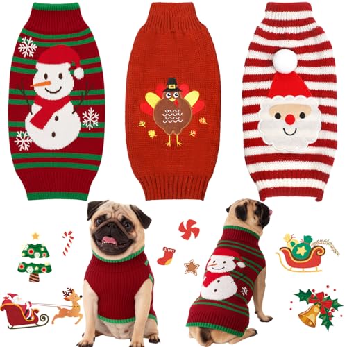 Sanwuta 3-teiliges Hundepullover-Set für Hunde, Weihnachtsmann, Schneemann, Welpen, Hundekleidung, Strickwaren für Welpen, Hunde, Katzen, Haustierkostüm, Größe M von Sanwuta