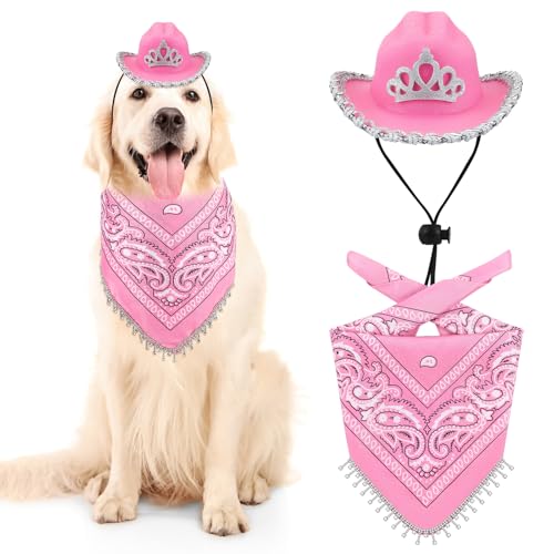 Sanwuta Cowboy-Kostüm für Haustiere, Halloween-Kostüme für Hunde und Katzen, rosa Cowboyhut und Bandana, West-Hunde-Zubehör für Welpen, Kätzchen, Party, Festival und den täglichen Gebrauch Sanwuta Cowboy-Kostüm für Haustiere, Halloween-Kostüme für Hunde und Katzen, rosa Cowboyhut und Bandana, West-Hunde-Zubehör für Welpen, Kätzchen, Party, Festival und den täglichen Gebrauch von Sanwuta