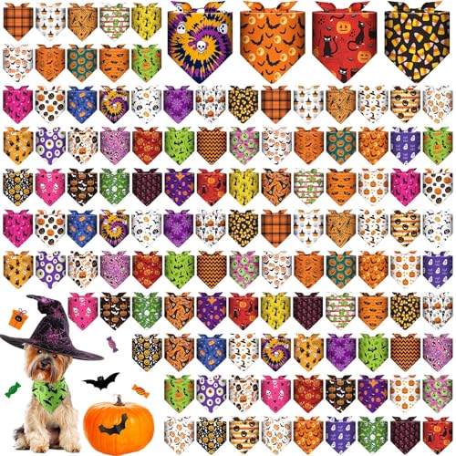 Sanwuta Halloween-Hundehalstücher, 40 Stile, verstellbare Dreieckstücher, weich, waschbar, Halloween-Zubehör für kleine, mittelgroße und große Hunde, Welpen-Kostüme und Party-Kostüme, 120 Stück von Sanwuta