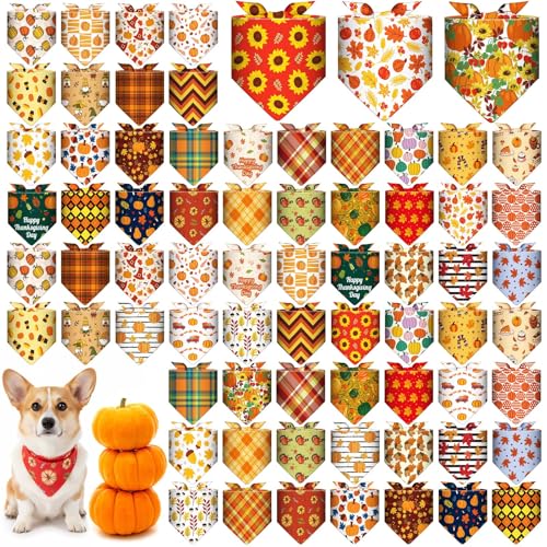 Sanwuta Hundehalstücher für Thanksgiving, waschbar, dreieckig, verstellbar, weich, für kleine und mittelgroße Hunde, Katzen, Haustier-Kostüm, 72 Stück von Sanwuta