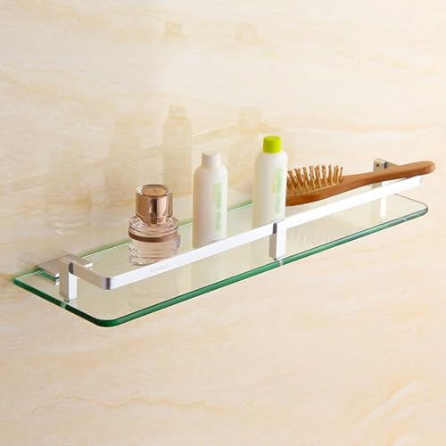 SanzIa 9,8-23,6 Zoll Glasregal für Badezimmer, Moderne Edelstahl gehärtetes Glas schwebende Regale Wandmontage, einstellbare Clip-Abstand(25cm) von SanzIa