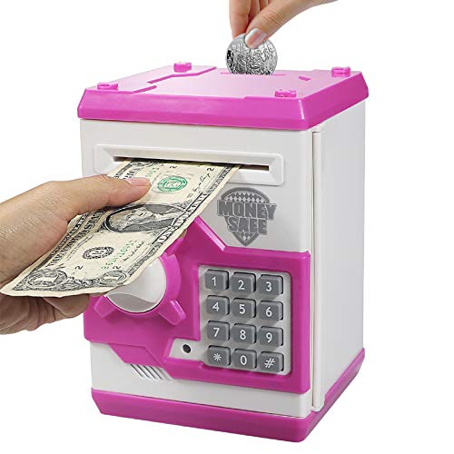 Saodom Mini-Geldautomat Sparschwein Geldautomat Kinder, elektronischer Code Sparschwein Geldzähler Safe Spardose für Jungen Mädchen Passwort-Schloss-Koffer (Rosa) von Saodom