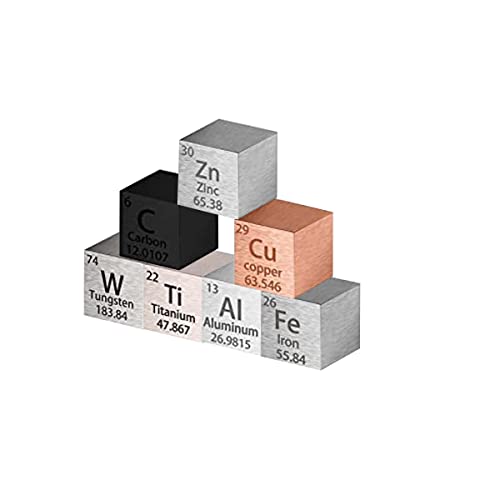 7 Stück Metall Element Cubes - Dichte Cube Set Für EIN Periodensystem Der Elemente Sammlung - Pure Tungsten Cube, Titan, Aluminium, Eisen, Kupfer, Zink, Carbon von SaojKghJ