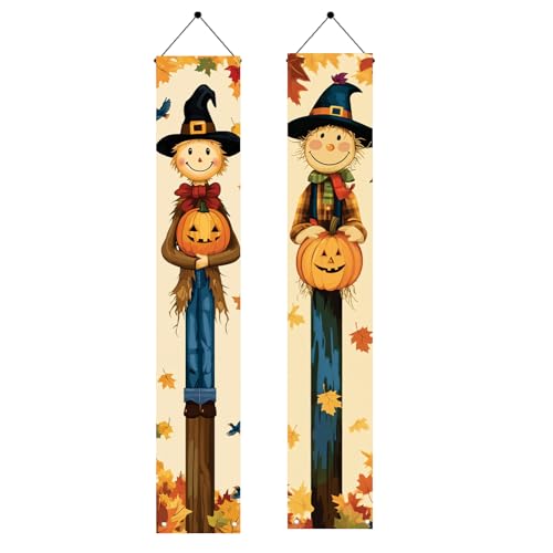 Saoplasa 2 x "Happy Halloween"-Veranda-Banner, vertikale Willkommens-Türschilder mit Kürbissen und Fledermäusern, Halloween-Party-Dekorationen für Haustür, Außenbereich, Hof, Eingang, gruselige von Saoplasa