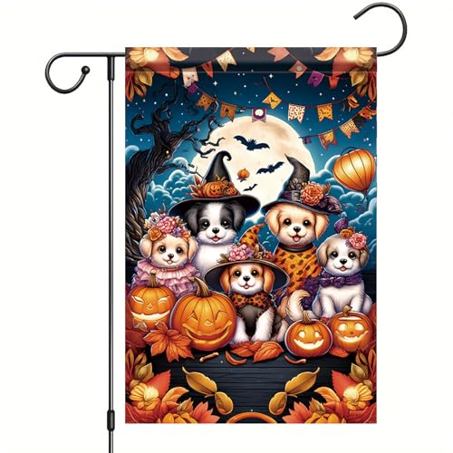 Saoplasa Halloween-Gartenflagge, Happy Halloween, Welpenflagge, 30,5 x 45,7 cm, doppelseitig, für den Außenbereich, für Kürbis, Hund, Hof-Banner, Herbstdekoration, Outdoor-Dekoration von Saoplasa