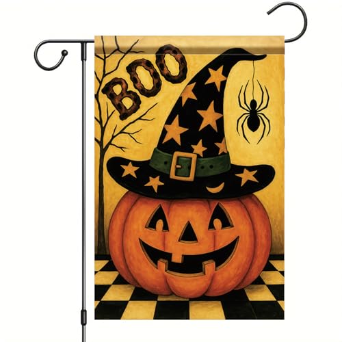 Saoplasa Halloween-Gartenflagge, Kürbis, Hexenhut, Boo Flagge, 30,5 x 45,7 cm, doppelseitig, für Süßes oder Saures, Spukhaus, gruselige Halloween-Dekoration von Saoplasa