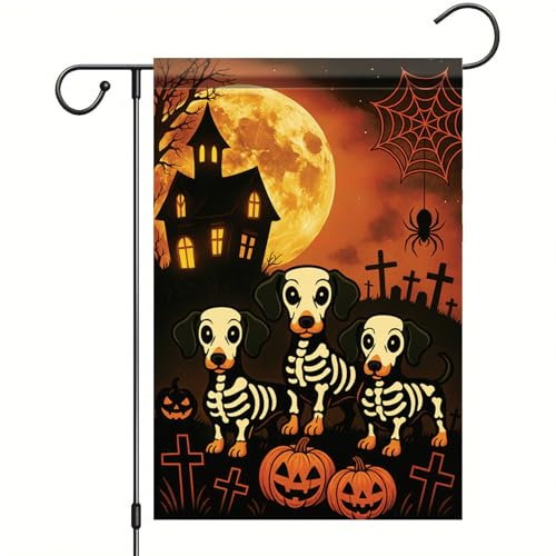 Saoplasa Halloween-Gartenflagge, Skelett-Hunde, Kürbis-Flagge, 30,5 x 45,7 cm, doppelseitig, für den Außenbereich, für Süßes oder Saures, Spukhaus, gruselige Halloween-Dekoration von Saoplasa