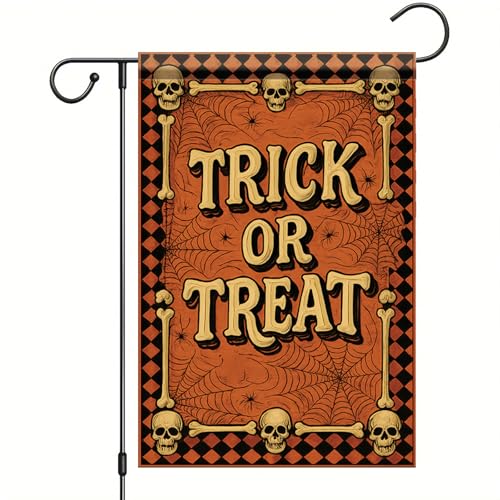 Saoplasa Halloween-Gartenflagge, Trick or Treat Totenköpfe, Spinnennetz-Flagge, 30,5 x 45,7 cm, doppelseitig, für den Außenbereich, für Halloween, Spukhaus, gruselige Süßes oder Leckerei-Dekoration von Saoplasa
