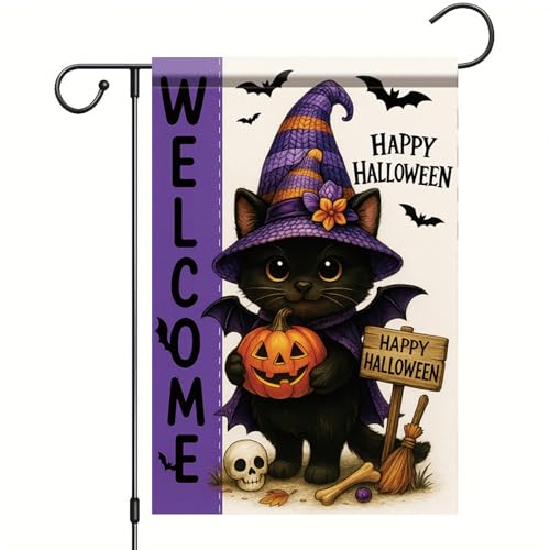 Saoplasa Halloween-Gartenflagge, schwarze Katze, Hexenhut, Kürbis-Flagge, 30,5 x 45,7 cm, doppelseitig, für den Außenbereich, Spukhaus, Halloween-Dekoration von Saoplasa